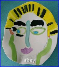 Vintage Large Studio Pottery Painting Bowl Portrait Colorful signed Tmast