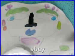Vintage Large Studio Pottery Painting Bowl Portrait Colorful signed Tmast