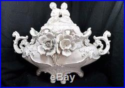Vintage Large White Italy Ceramic Tureen Covered Bowl Capodimonte /Sopera Blanca