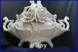 Vintage Large White Italy Ceramic Tureen Covered Bowl Capodimonte /Sopera Blanca