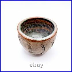 Vintage Leslie Studio Pottery Tea Cup Bowl Ceramic Glazed Hand Signed 2/62