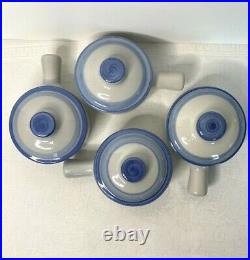 Vintage MA Hadley Soup Crock Set Of 4 Dish Bowl Handle Lid Hand Painted Pottery