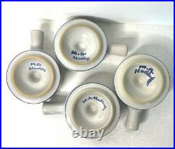 Vintage MA Hadley Soup Crock Set Of 4 Dish Bowl Handle Lid Hand Painted Pottery