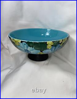 Vintage MCM Alvino Bagni Italy Blue Floral Pedestal Bowl Raymor Italian Pottery