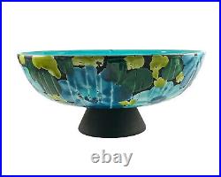 Vintage MCM Alvino Bagni Raymor Green Blue Floral Pedestal Bowl Made in Italy