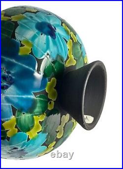 Vintage MCM Alvino Bagni Raymor Green Blue Floral Pedestal Bowl Made in Italy