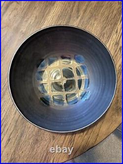 Vintage MCM Chiminazzo Italian Pottery Large Charcoal Ceramic Swirl Bowl Matte