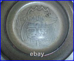 Vintage MCM Edwin Mary Scheier Sgraffito Art Pottery Fish Head Hat Face Dish