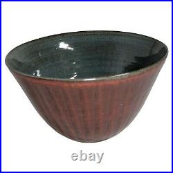Vintage MCM Louis Mideke Studio Art Pottery Blue Gray Glaze Brown Serving Bowl