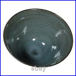 Vintage MCM Louis Mideke Studio Art Pottery Blue Gray Glaze Brown Serving Bowl