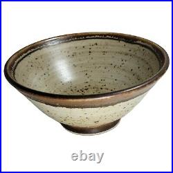 Vintage MCM Louis Mideke Studio Art Pottery Brown Rim Speckled Modern Soup Bowl