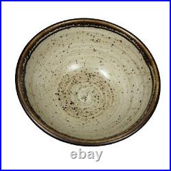 Vintage MCM Louis Mideke Studio Art Pottery Brown Rim Speckled Modern Soup Bowl
