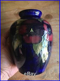 Vintage MOORCROFT Pottery Bowl And Vase Blue w Maroon Flower