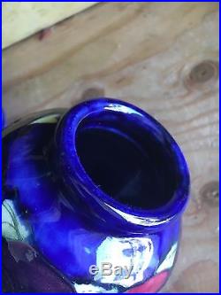 Vintage MOORCROFT Pottery Bowl And Vase Blue w Maroon Flower
