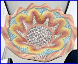 Vintage MacKenzie Childs Keukenhof Taylor Fluted Pedestal Compote Bowl