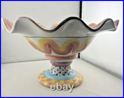 Vintage MacKenzie Childs Keukenhof Taylor Fluted Pedestal Compote Bowl