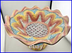 Vintage MacKenzie Childs Keukenhof Taylor Fluted Pedestal Compote Bowl