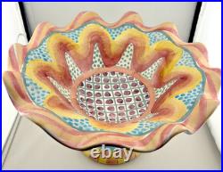 Vintage MacKenzie Childs Keukenhof Taylor Fluted Pedestal Compote Bowl