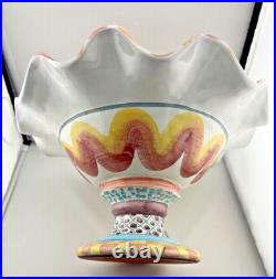 Vintage MacKenzie Childs Keukenhof Taylor Fluted Pedestal Compote Bowl