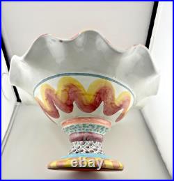 Vintage MacKenzie Childs Keukenhof Taylor Fluted Pedestal Compote Bowl