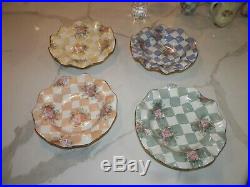 Vintage Mackenzie Childs 1992 Set Of Four Ruffled Edge Rimmed Soup Bowls