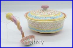 Vintage Mackenzie Childs Summer Frock Lidded Bowl with Ladle RARE