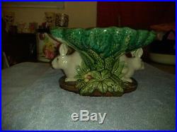 Vintage Majolica Bunny Rabbit Pedestal Bowl Dish