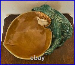 Vintage Majolica Ceramic Monkey Holding Bowl Centerpiece Decor 9