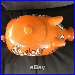 Vintage Majolica FLORAL PIG Cookie Jar Tureen Serving Bowl Italy Midcentury 12