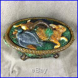Vintage Majolica Game Duck Rabbit Tureen 14 Victorian Style Cover Serving Bowl