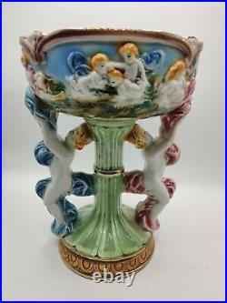 Vintage Majolica Porcelain CHERUB Pedestal Bowl Compote Tutti Italy 11 Tall