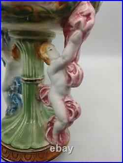 Vintage Majolica Porcelain CHERUB Pedestal Bowl Compote Tutti Italy 11 Tall