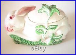 Vintage Majolica Rabbit Tureen Bunny Dish Large Hare Soup Bowl with a lid