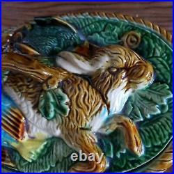 Vintage Majolica Tureen With Rabbit And Pheasants Decorated Lid Minton