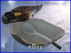 Vintage Mancer Italian Porcelain Duck Soup Serving Bowl Tureen Ladle Made Italy