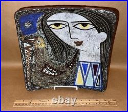 Vintage Mari Simmulson Upsala Ekeby Pottery Woman & Bird Portrait Bowl Platter