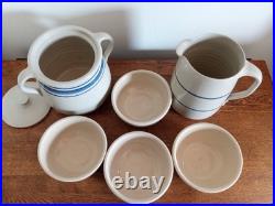 Vintage Marshall Pottery Mixed Lot tan with cobalt and blue stripe bowls etc