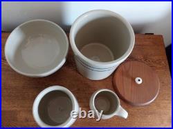 Vintage Marshall Pottery Mixed Lot tan with cobalt and blue stripe bowls etc