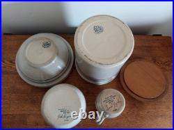Vintage Marshall Pottery Mixed Lot tan with cobalt and blue stripe bowls etc