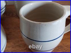 Vintage Marshall Pottery Mixed Lot tan with cobalt and blue stripe bowls etc