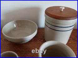 Vintage Marshall Pottery Mixed Lot tan with cobalt and blue stripe bowls etc