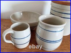 Vintage Marshall Pottery Mixed Lot tan with cobalt and blue stripe bowls etc