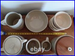 Vintage Marshall Pottery Mixed Lot tan with cobalt and blue stripe bowls etc