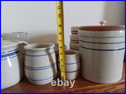 Vintage Marshall Pottery Mixed Lot tan with cobalt and blue stripe bowls etc