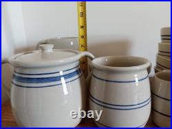 Vintage Marshall Pottery Mixed Lot tan with cobalt and blue stripe bowls etc