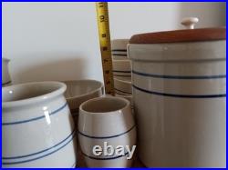 Vintage Marshall Pottery Mixed Lot tan with cobalt and blue stripe bowls etc