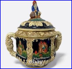 Vintage Marzi & Remy Germany Castle Stoneware Punch Bowl Gnome Lid 12 Wide