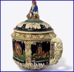 Vintage Marzi & Remy Germany Castle Stoneware Punch Bowl Gnome Lid 12 Wide