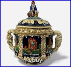 Vintage Marzi & Remy Germany Castle Stoneware Punch Bowl Gnome Lid 12 Wide