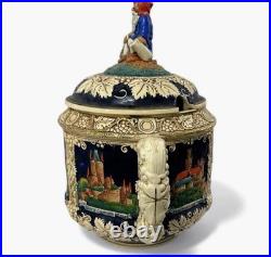 Vintage Marzi & Remy Germany Castle Stoneware Punch Bowl Gnome Lid 12 Wide